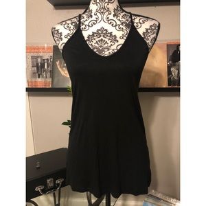 Racerback Crochet Detail Black Tank Top